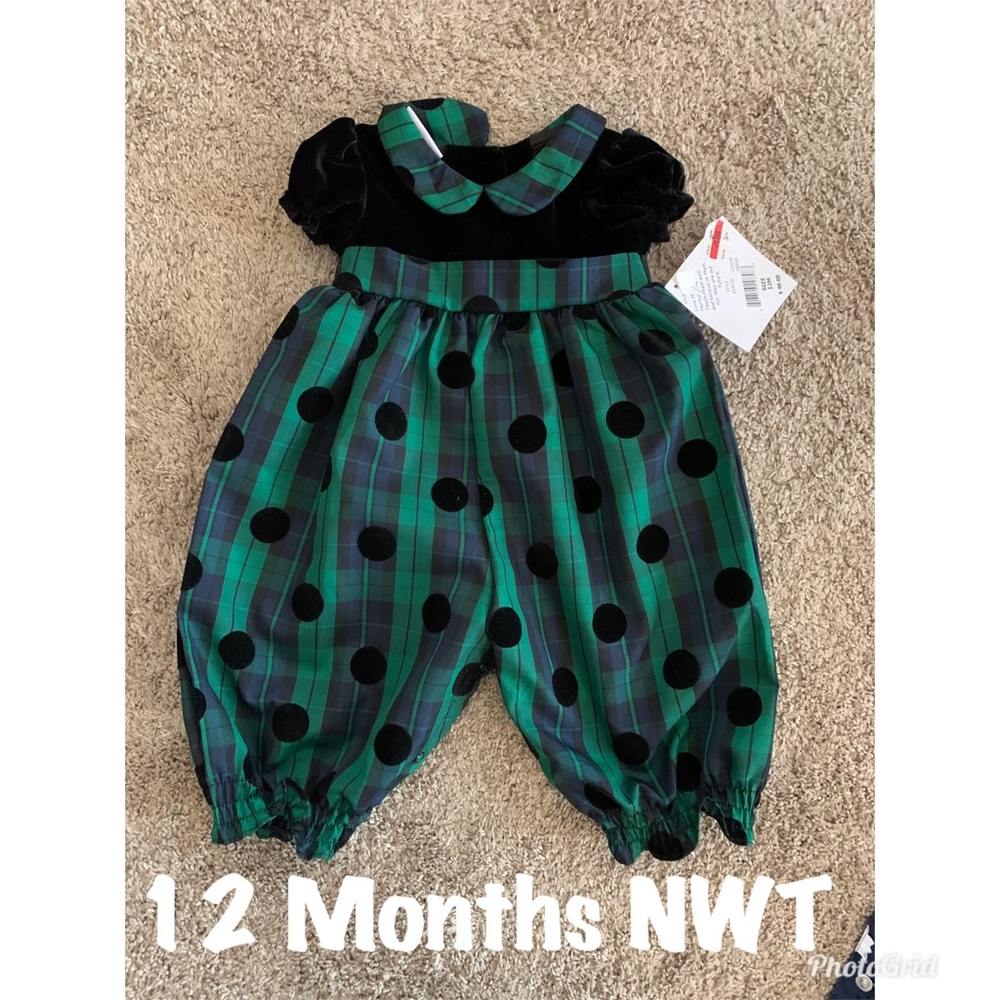 Green and black plaid romper